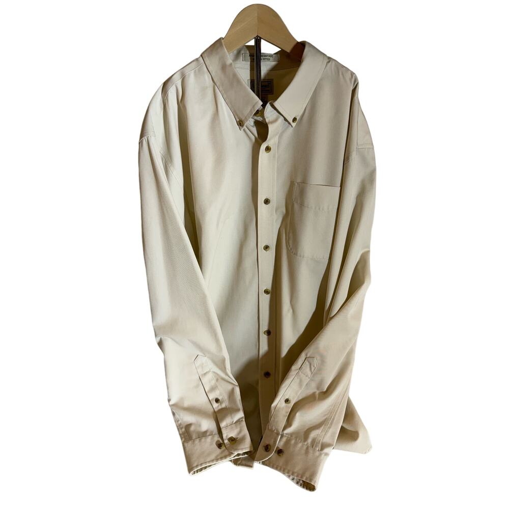 LL Bean Wrinkle Free Slightly Fit Beige Long Sleeve Button Down Shirt Size XL